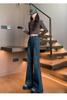 Calça Jeans Flare Vintage Plus Size para Mulheres, Primavera e Verão, Caimento Solto, Emagrecimento, Cintura Alta, Bootcut, Perna Larga, Calça Comprida