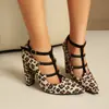 Tallas 35-47, Zapatos de Moda para Mujer para Todas las Estaciones, Suela de Goma, Zapatos de Mujer de Talla Grande Transfronterizos, Hebilla Estampado de Leopardo Tacones Super Altos