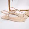 Sandalias ligeras, cómodas, delicadas, de color albaricoque, con perlas y pedrería para mujer, estilo vacacional de verano en la playa, comercio exterior 2026