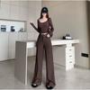 Calça Wide Leg de Cor Café de Alta Qualidade Transfronteiriça para Mulheres Outono e Inverno 2025 Novo Cintura Alta Slim Moda Versátil Casual Comprimento Total