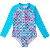 Fato de Banho Infantil 2022 Meninas Fato de Banho Sereia de Uma Peça Crianças Médias Manga Comprida Protetor Solar Roupa de Banho Design Estilo Europeu e Americano