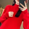 Estilo Coreano Outono e Inverno Gola Alta Tricô Cor Sólida Elegante Simples Versátil Camisa Base Top Espesso para Mulheres
