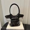 Bolsa de Gelatina Transparente Estilo Coreano para Mulheres 2025 Nova Estampa de Letras Bolsa Mãe e Filha Grande Capacidade Bolsa Tote Estilosa de Praia