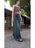 Moda Outono e Inverno Americana High Street Retrô Plus Size Jeans de Cintura Alta para Mulheres Coreano Versátil Calça Wide Leg Tendência do Instagram