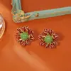 Pendientes de Flor de Calcedonia de Alta Gama, Pendientes Elegantes de Estilo Palacio Retro Francés, Pendientes Esmaltados Pintados al Óleo