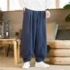 Bloomers Calças Casuais Largas de Algodão e Linho Masculinas Estilo Taoísta Soltas Calças Longas de Linho Masculinas com Perna