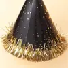 Sombrero de Fiesta de Año Nuevo Suministros de Decoración Año Nuevo Color Negro Dorado Borla Pom Pom Sombrero de Papel Sombrero de Cumpleaños Venta al por Mayor