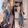 Yuran 26 coleção outono/inverno nova: jeans de sarja turca de peso pesado, finamente cortado, com barra desfiada, corte reto slim, jeans cropped