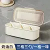 Caixa de Temperos para Cozinha com Conjunto de Colheres, Pote de Temperos Doméstico com Quatro Compartimentos, Garrafa de Sal e Glutamato Monossódico, Caixa de Condimentos, Pote de Temperos