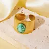 Anillo Abierto Redondo Maillard Retro Ojo de Tigre Corazón para Mujer Acero Inoxidable Resistente al Agua Colorido Permanente Galvanizado PVD