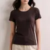 Camiseta de Tencel Lenzing Modal, cuello redondo para mujer, manga corta, versátil para el verano, corte ajustado, transpirable, fresca, top de color liso