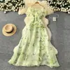 Vestido de Malla con Volantes en la Cintura de Flor Tridimensional de Gama Alta Estilo Francés Vestido Femenino Elegante Falda Larga