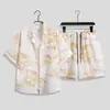 T1-6 Traje de Camisa Hawaiana Elástico en Cuatro Direcciones Tendencia Verano Playa Manga Corta Pantalones Cortos Traje Casual Listo para Enviar