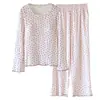 Pijama Personalizado com Bojo para Mulheres, Algodão Puro, Primavera e Outono, Design Simples em Forma de Coração, Calça de Manga Longa, Pode Ser Usado Fora de Casa, Conjunto de Duas Peças para Casa