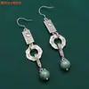 Pendientes de Plata de Ley S925 Flor León Ágata Esmeralda Vintage Antiguo Étnico Flor de Loto Pendientes Joyería