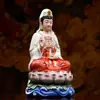 Estatua de Cerámica de Guanyin Bodhisattva Sentada sobre un Loto, Bodhisattva Guanyin del Mar del Sur para Adoración en Casa, Decoración de Sala de Estar