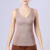 Chaleco térmico para mujer con almohadillas en el pecho, forro polar, engrosado, sin costuras, lencería sexy, se puede usar como prenda exterior, camiseta interior auto-calentable para otoño e invierno