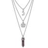 Coluna hexagonal Ágata Pingente Colar Lua Oca Mulheres Multi-camada Colar Cinco Pontas Estrela Multi-camada Colar Mulheres