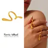 Rueda de la fortuna estilo punk combinación geométrica de colores anillo abierto femenino joyería exagerada transfronteriza europea y americana acero de titanio chapado en oro de 18 quilates