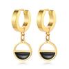 Pendientes de acero inoxidable de titanio redondos geométricos de estilo europeo y americano con letras esmaltadas personalizadas, joyería de temperamento para mujer