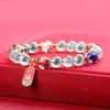 Pulsera de Ágata Corazón de Azúcar Multicolor Natural Semi-Azúcar para Hombres y Mujeres, Pulsera de Cuentas de Transferencia de Vidrio con Lámina de Oro Multi-Tesoro para Parejas