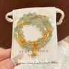 Pulsera de Tres Círculos con Cuentas de Flor de Loto y Vaina, Estilo Feng Shui Dorado Arena, Artesanía Antigua Filigrana, Cadena para Clavícula con Cuenta de la Suerte Azul Agua, Estilo Chino Nuevo