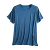 Camiseta de Manga Corta de Seda de Leche para Hombre Verano Delgada Color Sólido Sudadera Talla Grande Holgada Sudadera Exterior de Media Manga Top