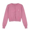 Cardigã de tricô bordado rosa framboesa feminino outono e inverno novo estilo petite slim curto casaco de suéter fino