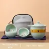 Conjunto de Chá de Viagem Forno Ru Cerâmica Simples Copo Rápido Portátil Conjunto para Beber Chá ao Ar Livre para Camping com Um Bule e Três Copos