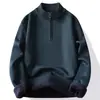 Cárdigan de Punto de Color Sólido con Media Cremallera para Otoño e Invierno Sudadera con Capucha Gruesa de Felpa Oversize para Hombre Versátil Cálido Tejido Base