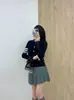 Tb Otoño e Invierno 100% Lana Tejida Corta Cardigan Tejido Chaqueta Casual para Mujer Cardigan de Lana con Cuello Redondo de Cuatro Rayas