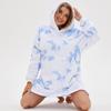 Suéter informal con capucha y bolsillo grande para exteriores, de manga larga, cálido, con estampado teñido anudado en azul y blanco