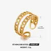 Anillo de cadena de acero inoxidable abierto estilo retro francés, estilo europeo y americano, ajustable, chapado en oro de 18 quilates, para mujer.