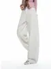 26 Outono Novo Estilo Americano Branco Drapeado Perna Larga Cintura Alta Versátil Solto Perna Reta Comprimento do Chão Corte Curvo Jeans 32025