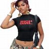 Amazon moda trendy callejero top corto mujer ajustado sexy cuello redondo estampado de letras camiseta manga corta al por mayor