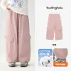 Pudding Haru Ropa de Otoño para Niñas Ropa Infantil Pantalones Elegantes Otoño 2026 Nuevas Llegadas Pantalones Cargo de Pierna Ancha 100% Algodón para Niños