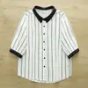 Camisa de gasa de doble capa de algodón puro de manga media para mujer, exportación de verano a Japón, suave y amigable con la piel, top de cinco mangas con rayas verticales