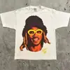 2024 Verão Elementos de Rua Moda Padrão Cabeção Estampado Camiseta Unissex Manga Curta Moda Gótica