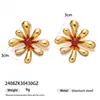 Colar Taina de Aço Inoxidável Europeu e Americano Luxo Leve Nicho Moda Tendência Flor Esmalte Vermelho Conjunto de Joias Venda Quente