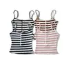 Bt959-26 Primavera Estilo Coreano Slim Fit Gola U Listrado Cropped com Botões Escondidos no Peito