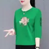 Camiseta de Manga Siete Puntos de Manga Media Suelta de Manga Media para Madres de Edad Media y Mayores Estilo Chino Nuevo Comercio Electrónico Transfronterizo Camiseta Base