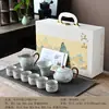Juego de diez piezas Yuan Shan: Juego de Té Cultural y Creativo 'Mil Millas de Montañas y Ríos', Juego Completo de Cerámica Horno Ru, Personalización para Regalo y Souvenir