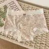 Roupa Íntima Feminina de Algodão Puro com Estampa Floral Boxer Briefs Sem Enrolar Crotch Estendido Antibacteriano Cintura Média-Alta Categoria A Algodão de Fibra Longa Feminino