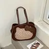 Bolsa de axila de gato fofo de desenho animado mochila com estampa de leopardo para mulheres inverno 2026 nova bolsa tote estilo coreano bolsa grande