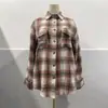 Roupas Europeias e Americanas Femininas Transfronteiriças 2025 Nova Camisa Amazon Outono e Inverno Moda Casual Camisa de Bolso Xadrez Solta para Mulheres
