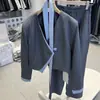 Conjunto de Dos Piezas para Mujer: Chaqueta Corta Estilo Coreano de Moda con Cinta, Temperamento, + Pantalones de Pierna Ancha de Cintura Alta, Nuevo para Primavera 2025