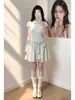 Vestido a rayas dulce estilo coreano estilo universitario para mujer, nuevo modelo verano 2026, cuello de muñeca único y hermoso, vestido corto entallado a la cintura