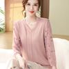 Moderna Blusa de Punto con Cuello en V y Mangas Transparentes para Mujeres de Mediana Edad, Camiseta Fina de Primavera y Verano, Elegante Camisa Básica
