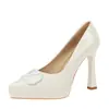 8399-K117 Zapatos de Mujer Europeos y Americanos Estilo Sexy Tacón Súper Alto, Piel Charol Puntiagudos Plataforma Baja Moda Hebilla en V Zapatos de Salón para Mujer
