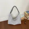 Bolso de lona a rayas casual estilo coreano para mujer, estilo perezoso de verano, gran capacidad, versátil para el trabajo y los desplazamientos, bolso de hombro tipo tote